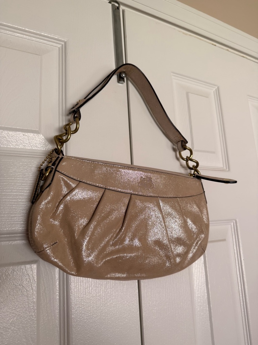 Coach Shiny Taupe Shoulder Bag with Gold Hardware